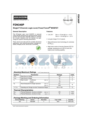 FDN340P datasheet - Single P-Channel, Logic Level, PowerTrench^MOSFET
