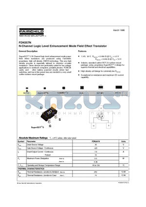 FDN357N datasheet - N-Channel Logic Level Enhancement Mode Field Effect Transistor