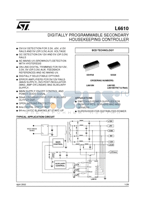 L6610N datasheet - DIGITALLY PROGRAMMABLE SECONDARY HOUSEKEEPING CONTROLLER