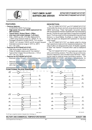 IDT54FCT16240ATEB datasheet - FAST CMOS 16-BIT BUFFER/LINE DRIVER