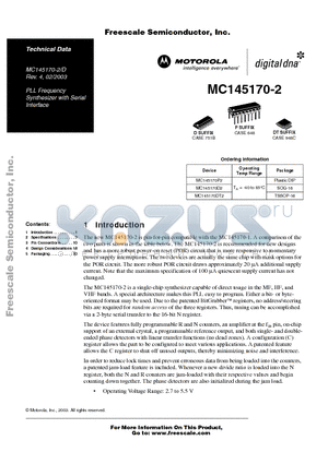 MC145170-2 datasheet - PLL Frequency Synthesizer with Serial Interface