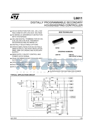 L6611DTR datasheet - DIGITALLY PROGRAMMABLE SECONDARY HOUSEKEEPING CONTROLLER