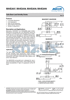 MA4E2037 datasheet - GaAs Beam Lead Schottky Diodes