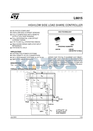 L6615 datasheet - HIGH/LOW SIDE LOAD SHARE CONTROLLER