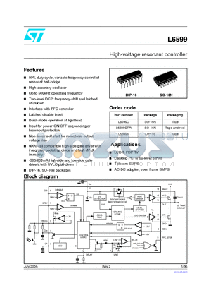 L6599_0807 datasheet - High-voltage resonant controller