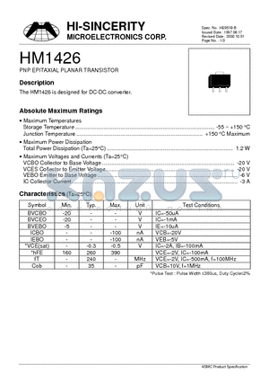 HM1426 datasheet - PNP EPITAXIAL PLANAR TRANSISTOR