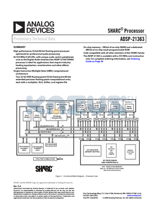 ADSP-21363SKSQZENG datasheet - SHARC  Processor