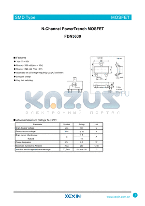 FDN5630 datasheet - N-Channel PowerTrench MOSFET