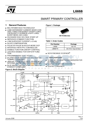 L6668 datasheet - SMART PRIMARY CONTROLLER