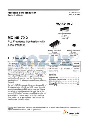 MC145170D2 datasheet - PLL Frequency Synthesizer with Serial Interface