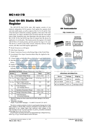 MC14517BDWR2 datasheet - Dual 64-Bit Static Shift Register