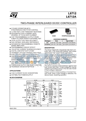 L6712 datasheet - TWO-PHASE INTERLEAVED DC/DC CONTROLLER
