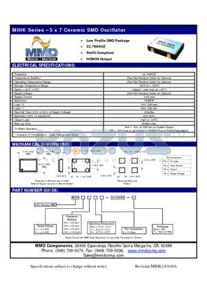 MIHK202027H-32.768KHZ-T datasheet - 5 x 7 Ceramic SMD Oscillator