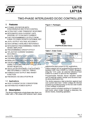 L6712AQ datasheet - TWO-PHASE INTERLEAVED DC/DC CONTROLLER