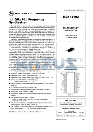 MC145193 datasheet - 1.1 GHZ PLL FREQUENCY SYNTHESIZER