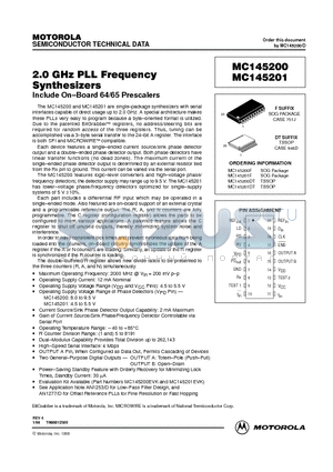 MC145200DT datasheet - 2.0 GHz PLL Frequency Synthesizers