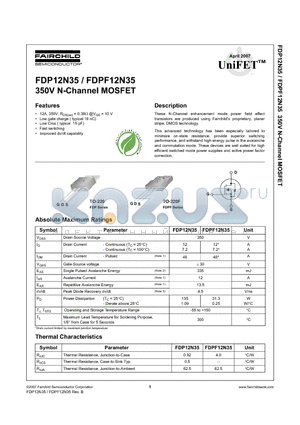 FDP12N35 datasheet - 350V N-Channel MOSFET