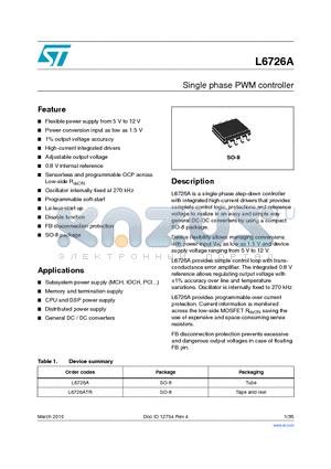 L6726A datasheet - Single phase PWM controller