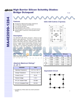MA4E2099-1284W datasheet - High Barrier Silicon Schottky Diodes: Bridge Octoquad
