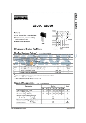 GBU6A datasheet - 6.0 Ampere Bridge Rectifiers