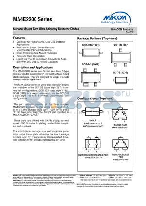 MA4E2200 datasheet - Surface Mount Zero Bias Schottky Detector Diodes