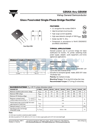 GBU6A datasheet - Glass Passivated Single-Phase Bridge Rectifier