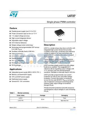 L6727TR datasheet - Single phase PWM controller