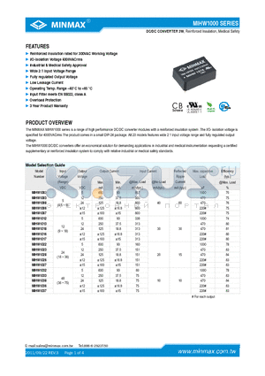 MIHW1000_11 datasheet - DC/DC CONVERTER 3W, Reinforced Insulation, Medical Safety