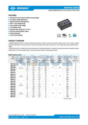 MIHW1017 datasheet - DC/DC CONVERTER 3W, Reinforced Insulation, Medical Safety