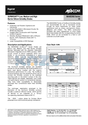 MA4E2502L datasheet - SURMOUNTTM Low, Medium and High Barrier Silicon Schottky Diodes