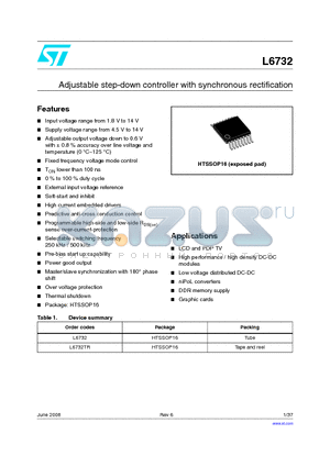 L6732TR datasheet - Adjustable step-down controller with synchronous rectification