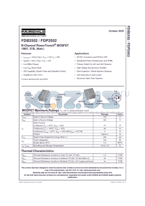 FDP2552 datasheet - N-Channel PowerTrench MOSFET 150V, 37A, 36m