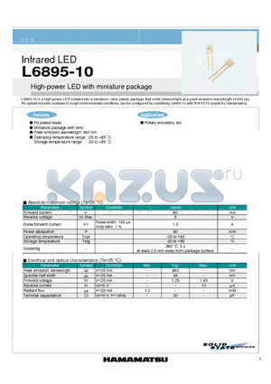 L6895-10 datasheet - Infrared LED High-power LED with miniature package