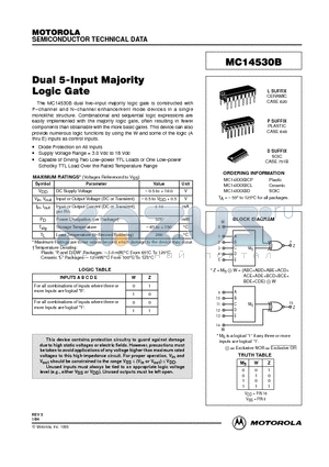 MC14530BCL datasheet - DUAL 5-INPUT MAJORITY LOGIC GATE