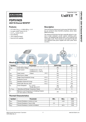 FDP51N25 datasheet - 250V N-Channel MOSFET