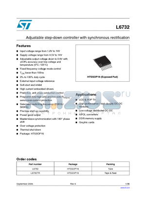L6732 datasheet - Adjustable step-down controller with synchronous rectification