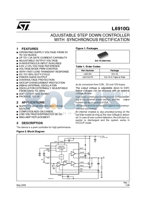 L6910G datasheet - ADJUSTABLE STEP DOWN CONTROLLER WITH SYNCHRONOUS RECTIFICATION