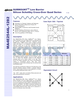 MA4E2544L-1282 datasheet - SURMOUNTTM Low Barrier Silicon Schottky Cross-Over Quad Series