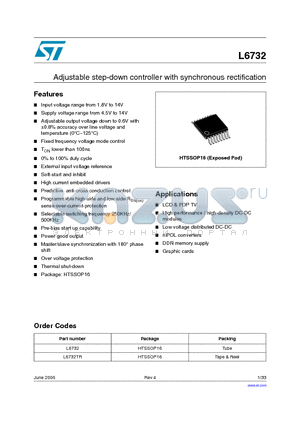 L6732TR datasheet - Adjustable step-down controller with synchronous rectification