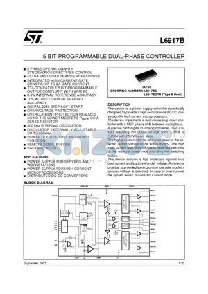 L6917BDTR datasheet - 5 BIT PROGRAMMABLE DUAL-PHASE CONTROLLER