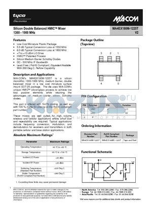 MA4EX180M-1225T datasheet - Silicon Double Balanced HMICTM Mixer 1300 - 1900 MHz