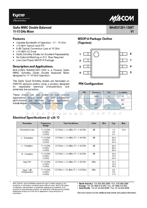 MA4EX1201-1300T datasheet - GaAs MMIC Double Balanced 11-15 GHz Mixer