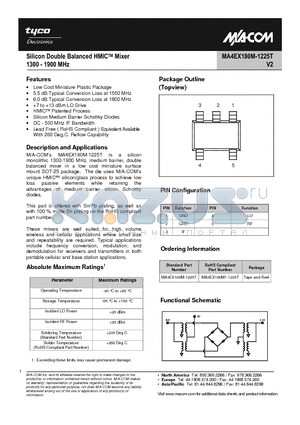 MA4EX180M1-1225T datasheet - Silicon Double Balanced HMICTM Mixer 1300 - 1900 MHz
