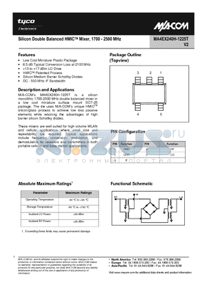 MA4EX240H-1225T datasheet - Silicon Double Balanced HMIC Mixer, 1700 - 2500 MHz