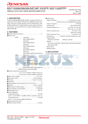 M37150MA-XXXFP datasheet - SNGLE-CHIP 8-BIT CMOS MICROCOMPUTER