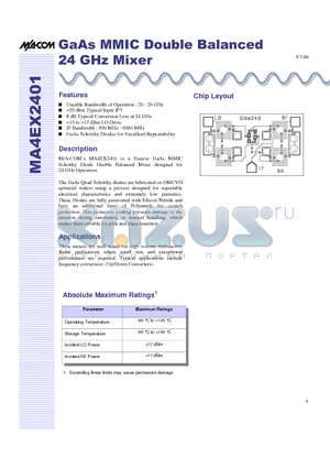 MA4EX2401 datasheet - GaAs MMIC Double Balanced 24 GHz Mixer