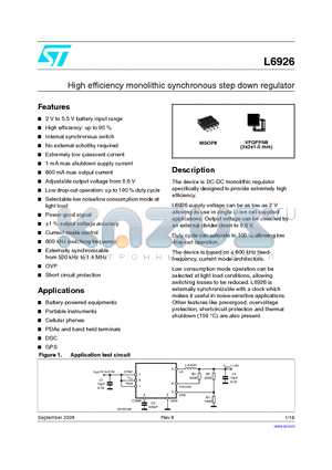 L6926Q1 datasheet - High efficiency monolithic synchronous step down regulator