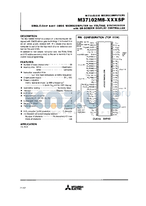 M37102M8 datasheet - SINGLE CHIP 8 BIT CMOS MICROCOMPUTER FOR VOLTAGE SYNTHESIZER WITH ON SCREEN DISPLAY CONTROLLER