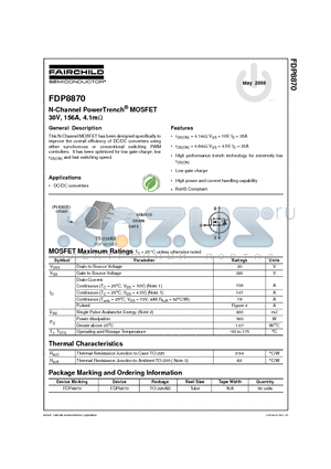 FDP8870 datasheet - N-Channel PowerTrench^ MOSFET