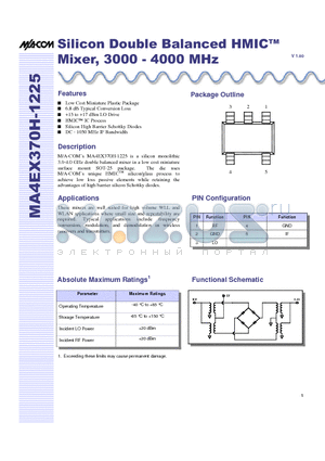 MA4EX370H-1225 datasheet - Silicon Double Balanced HMICTM Mixer, 3000 - 4000 MHz